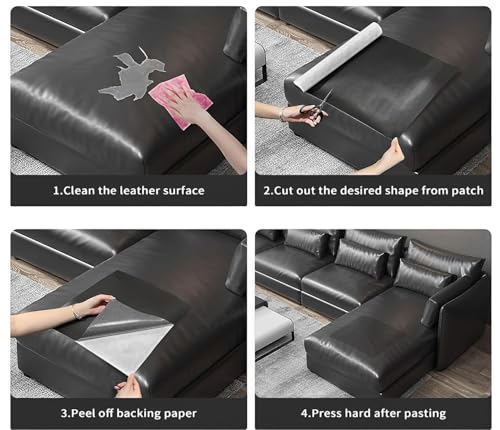 Image of Leather Repair Patch with Extra 6 Strong Glue Tube - Premium Self-Adhesive Leather for Sofas, Car-Bike Seats, Chairs, and More - High Durability and Proven Repair Solution (BLACK-6)