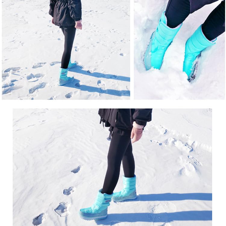 Women's Winter Snow Boots Waterproof Lightweight Warm Fashion Mid Calf Boot (9.5,Black)2