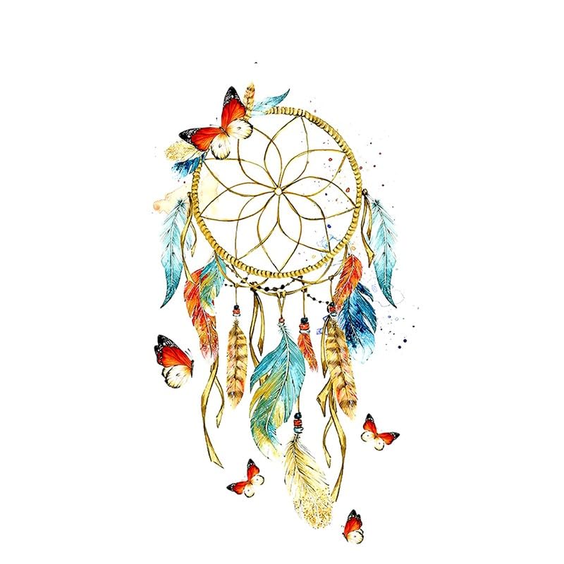 4 pcs Dream Catcher Girl Temporary Tattoo Waterproof Light Color Fantasy Feather Butterfly Arm Collarbone Back Sticker