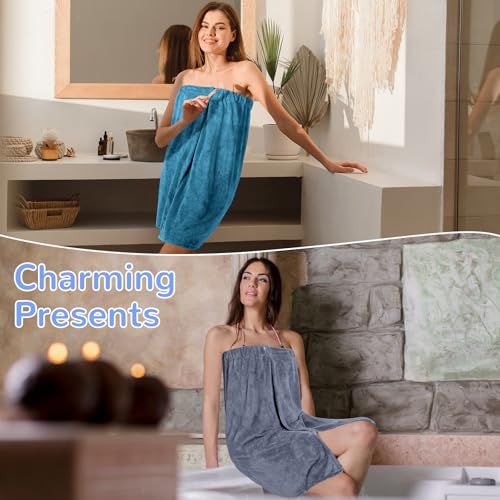 Image of Cuffbow 3 Pcs Towel Wrap for Women Spa Body Robe Full Length Female Bath Shower with Adjustable Closure Elastic Top Plush