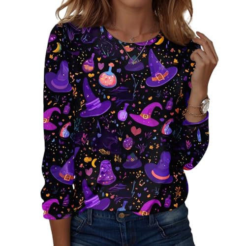 Halloween Shirts for Women Long Sleeve Plus Size Fashion Crewneck Comfortable Tshirts Halloween Costumes for Women