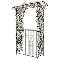 YITAHOME Metal Garden Arbor with Gate, 81" H Garden Arch Trellis for Climbing Plants Outdoor Backyard Lawn, Wedding Arches for Ceremony Decoration
