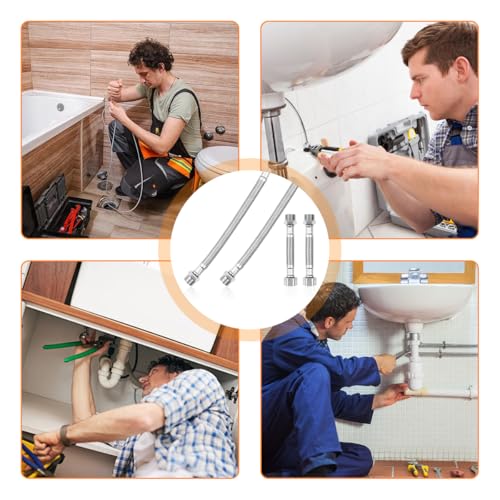 4 Stück Flexschlauch 3/8, 304 Edelstahl Flexschlauch Panzerschlauch 3/8 Zollll Überwurf und Außengewinde, Flexibler Verlängerung Armaturenschlauch für Wasserhahn Bad WC Spülkasten (20cm/10cm)