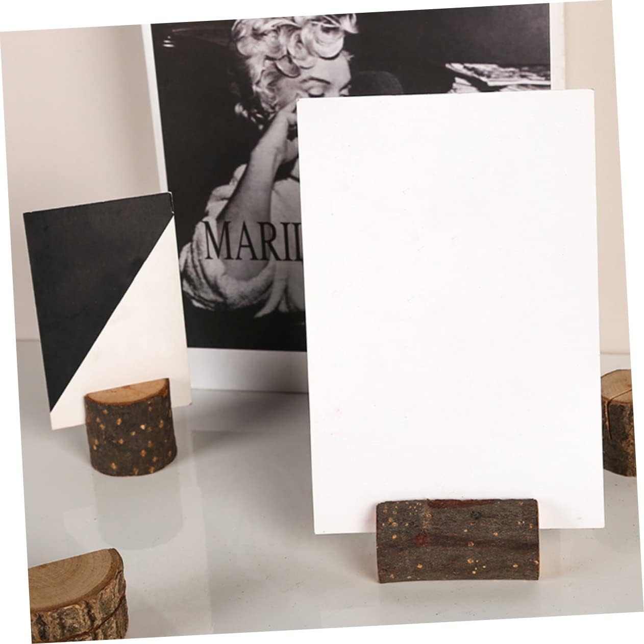 Uonlytech 8pcs Photo Clips Rustic Memo Holders for Home Decor Natural Wood Base Card Stands for Weddings Offices and Events