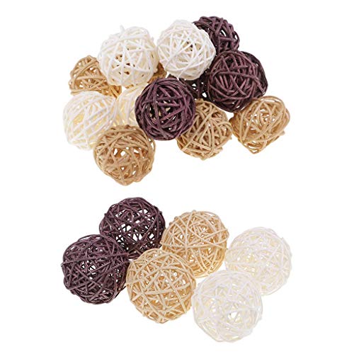 21 Pack 3cm - 7cm Wicker Rattan Balls, Garden, Wedding, Party Decorative Crafts, Vase Fillers, Rabbit, Parrot, Bird Toys, White, Coffee, Natural Color High Qualityreliable