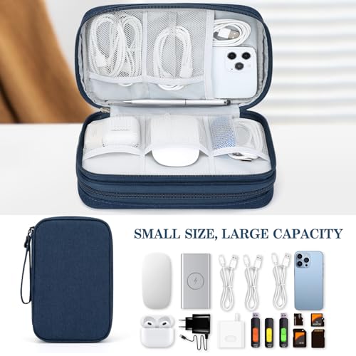 Image of FYY Electronic Organizer, Large Travel Cable Organizer Bag Pouch Electronic Accessories Carry Case Portable Waterproof Double Layers All-in-One Storage Bag for Cable, Cord, Charger, Phone, Navy