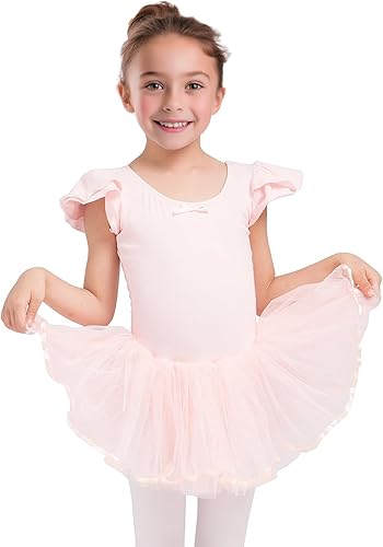 Dancina Leotardo con falda tutú para niñas, vestido de ballet de algodón con forro frontal