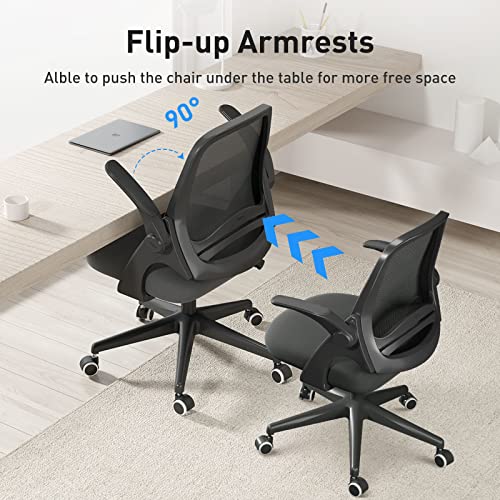 Hbada Office Chair Desk Chair With Flip Up Arm, Breathable Mesh Ergonomic Office Chair With Adjustable Height & Pu Wheels, Swivel Computer Chair Home Office Chair, Black #TOP1