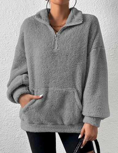 Wyeysyt Womens Sherpa Pullover Quarter Zip Sweatshirts Casual Long Sleeve Fleece Sherpa Outwear with Pockets2