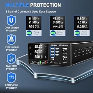 RUZIZAO Alimentatore da Banco 30V 20A 600W Alta Potenza, Per la 6V 12V 24V Ricarica Della Batteria etc. Alimentatore da Laboratorio, Funzione di Archiviazione Dati,Uscita pulsante,Pulsante OCP