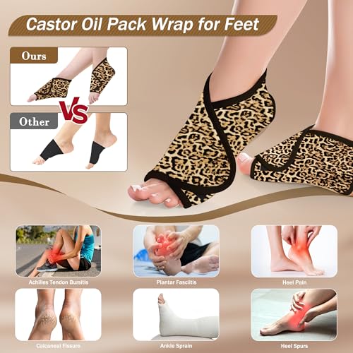 Image of Castor Oil Pack Wrap for Ankle Feet, Reusable Organic Cotton Castor Oil Compress Adjustable Feet Brace for Women Ankle Support Plantar Fasciitis Relief
