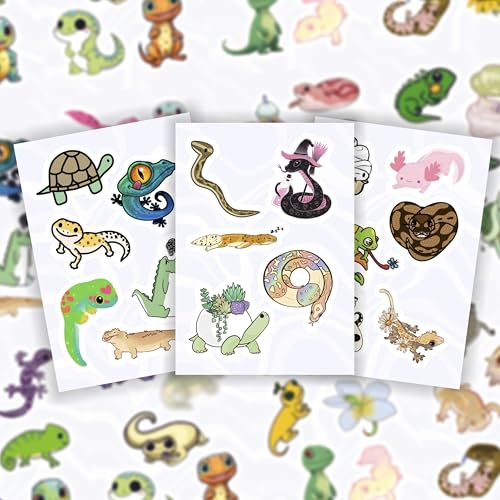 BulbaCraft 100Pcs Reptile Stickers, Lizard Stickers for Water Bottle and Laptop - Reptile Party Supplies & Decorations, Snake Vinyl Decals, Gifts for Women & Men