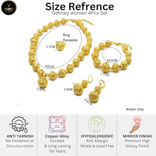 Image of GEHNEY joy of jewels 24k Gold Plated Choker Jewellery Set for Women - Earrings Ring & Bracelet Gold Necklace Set for Women Stylish - Bridal Necklaces for Women Golden with Cubic Zirconia CZ Stones
