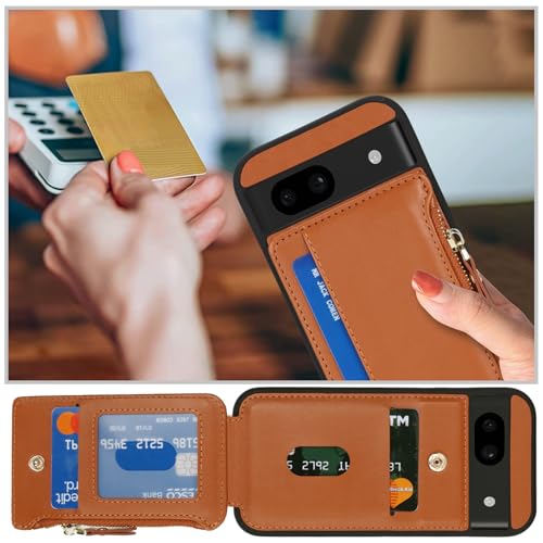 Image of Cavor for Google Pixel 8a Case Wallet with Card Holder, Brown