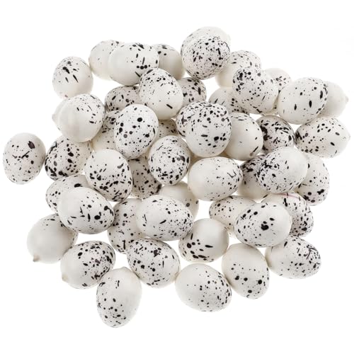 Amosfun 50pcs Speckled Bird Eggs Artificial Foam Eggs for Halloween Miniature Landscape Decoration DIY Crafts 0.78x0.98 Inch