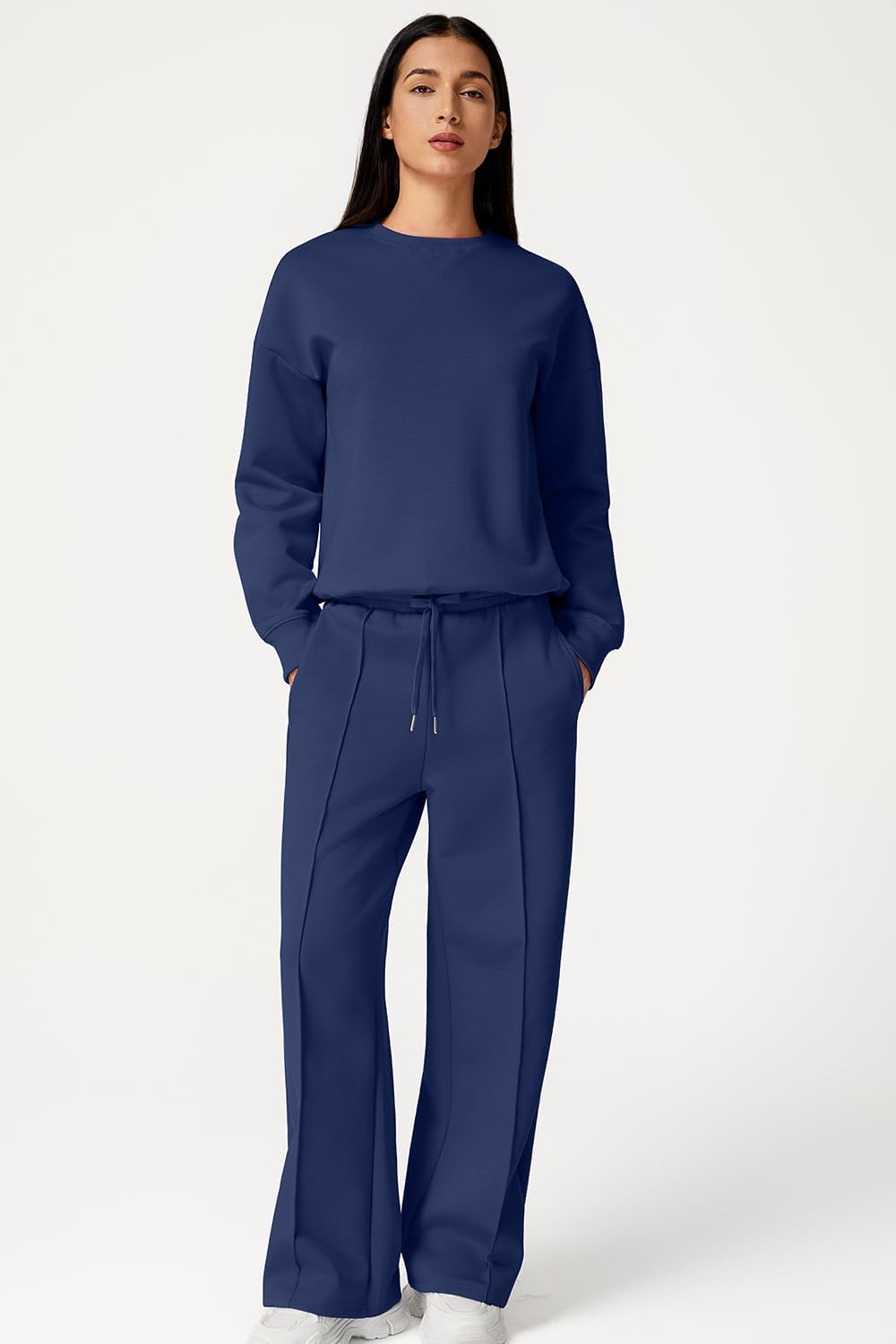 QINSEN 2 Piece AirCotton Outfits Sweatsuits Long Sleeve Pullover Sweatshirt Wide Leg Sweatpant with Pockets Tracksuit - Image 4