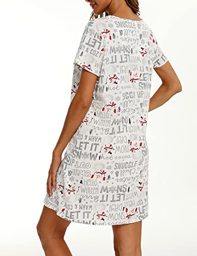 Enjoynight Women's Sleepwear Cotton Sleep Tee Short Sleeves Print Sleepshirt (Medium, Snow) #TOP5