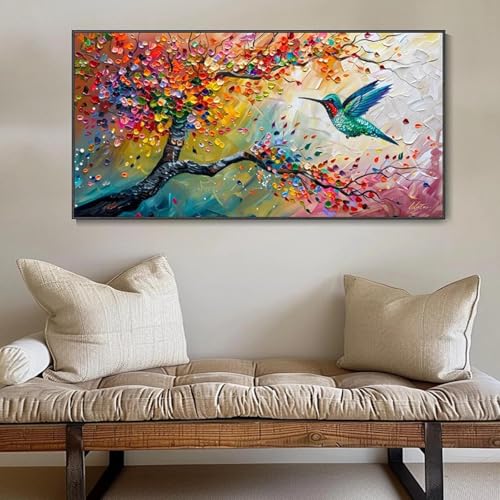 Tableau colibri moderne décoration murale grand format salon 40x80