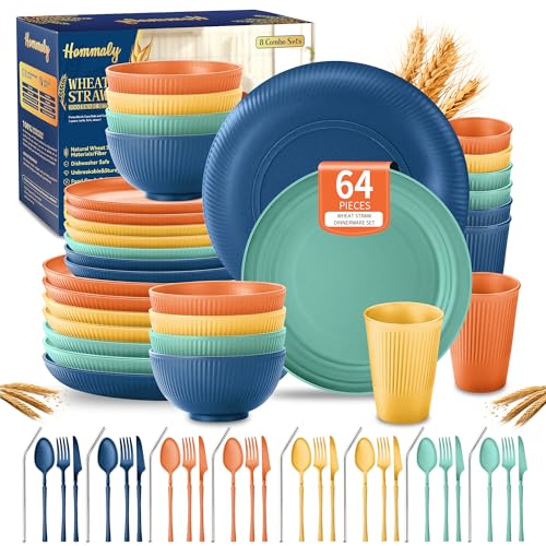 JadePeak 64-Piece Wheat Straw Dinner Set