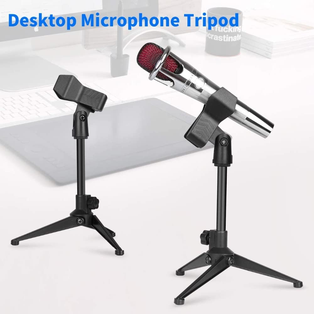 Depusheng Supporto per microfono da scrivania pieghevole ad angolo regolabile da tavolo pieghevole supporto microfono supporto di supporto in plastica nera (2 pezzi)