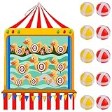 Qumenan Carnival Games for Kids - Dart Board with 10 Sticky Balls Felt Carnival Theme Party Decorations for Indoor Outdoor Activities Circus Birthday Party Decoration Supply Set (19.7x13.8 Inches)