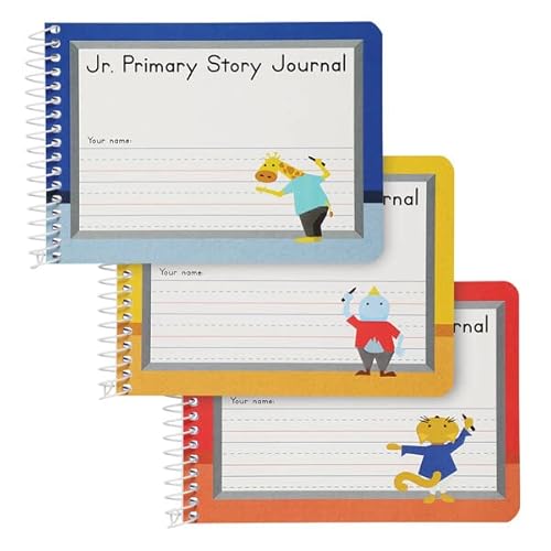 Oxford Jr. Primary Composition Spiral Notebooks, Half Size, 4-7/8 X 7-1/2 Inches, Kids Handwriting & Drawing Story Journal, Pre-K, Grades K-2, 100 Sheets/200 Pages, 3 Pack, Red, Yellow, Blue #TOP11