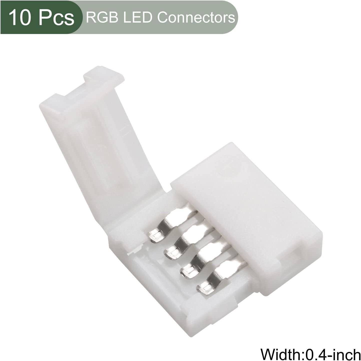 YOKIVE 10 Pack RGB LED Connectors, 4 Pin 10mm Width | Light Strips Solderless Adapter Great for Mounting Devices (White)