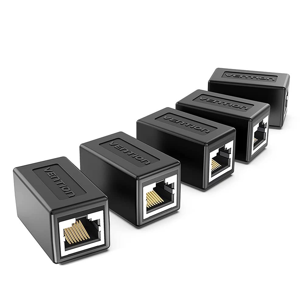 VENTIONIPVB0 RJ45 Coupler 1Gbps Shielded Ethernet Extender FTP Cat.6 Cat.6A Cat.5 Cat.5E Ethernet Cable Extender Adapter 100M Ethernet Cable Connector in Line Coupler Female to Female, Pack of 5