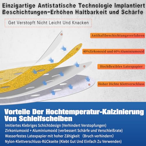 ALPXUXP Schleifscheiben 125mm Klett Exzenterschleifer Schleifpapier 8 Loch Rund Schleifblätter(Mit Korn P60 P80 P120 P180 P240 x20) Profi Für Holz Metall Entrosten und Farbe-100 Stück