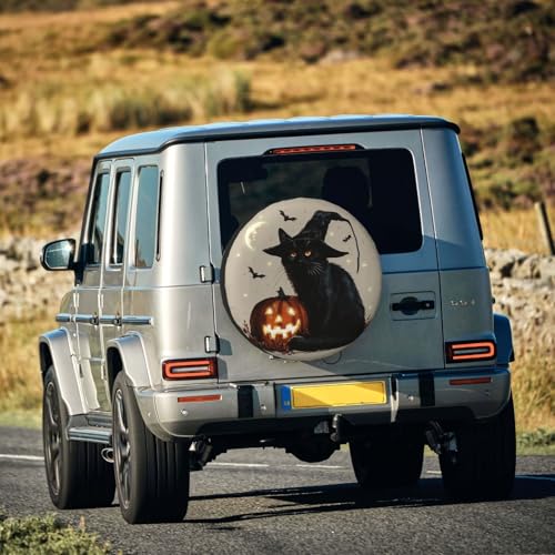 Image of Black Cat Spare Tire Cover Weatherproof Universal Halloween Decorations Wheel Protectors Wheel Covers for Rv Camper Travel Trailer SUV Truck 14 Inch