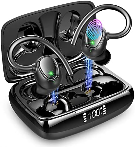 Wireless Earbud NEW Bluetooth 5.3 Headphones Sport Earphones 48H Playtime Ear Buds with ENC Mic LED Display, Stereo Noise Cancelling Earbud Over-Ear Buds Earhook IP7 Waterproof Headset for Running Gym