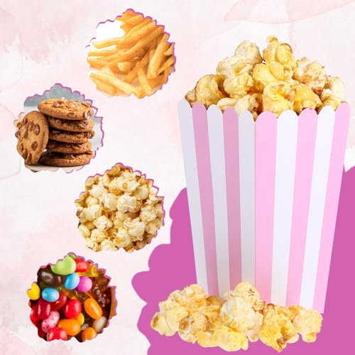 Image of Pink Popcorn Boxes, 28 Pcs Pink Popcorn Containers Treat Candy Boxes Bucket for Movie Theater, Carnival Circus Party, Birthday Popcorns Supplies