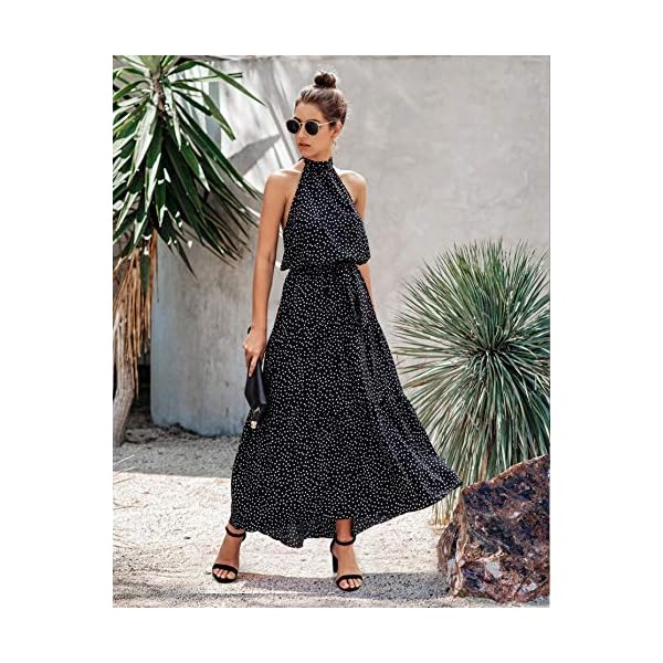 PRETTYGARDEN-Womens-Casual-Halter-Neck-Sleeveless-Floral-Long-Maxi-Dress-Backless-Loose-Ruffle-Sundress-with-Belt PRETTYGARDEN Women’s Casual Halter Neck Sleeveless Floral Long Maxi Dress Backless Loose Ruffle Sundress with Belt (Black,Medium)