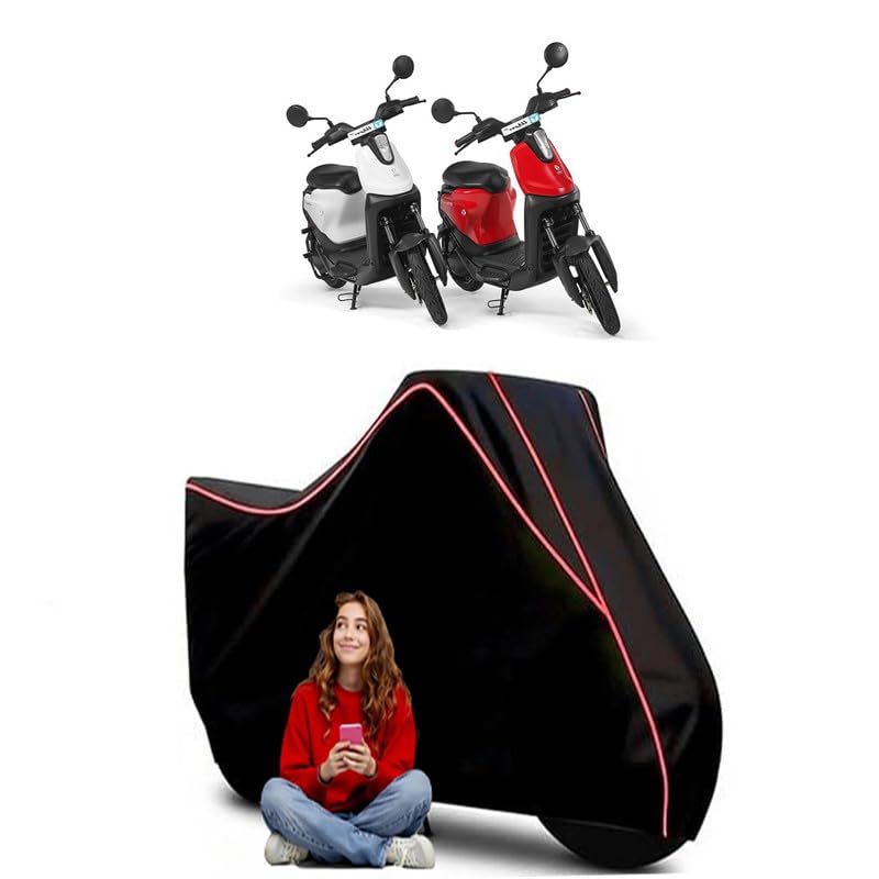 Image of Yulu Wynn Scooty Bike Cover Water Resistant Outdoor Use Universal Fit Scooters Motorcycles Heavy Duty UV Protection Dust Rain Scratch Resistant Elastic Bottom Black Blue Piping