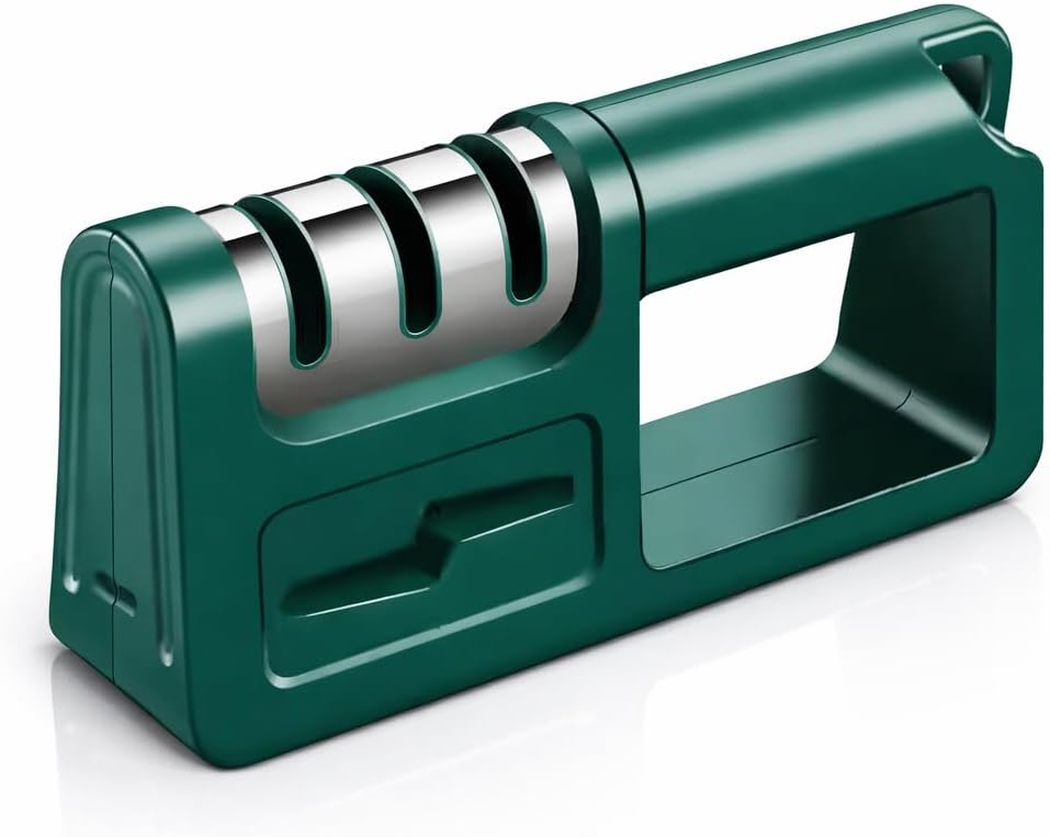 Knife Sharpener 3 Stage -Precision Tungsten & Ceramic Sharpening System, Ergonomic Grip, Non-Slip Base, Professional Edge Restoration for Kitchen & Chef Knives