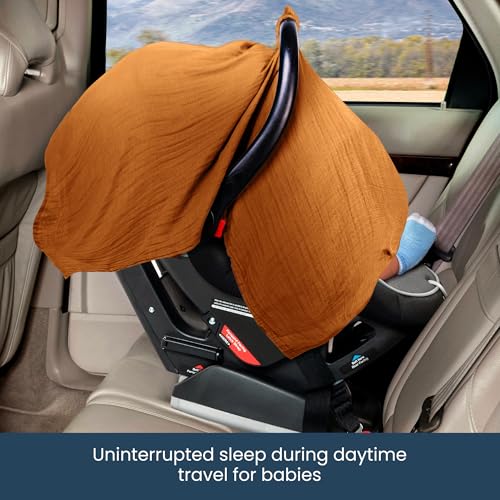 Image of EDEN BLISS 120x120cm Cotton Muslin Baby Car Seat Cover - Summer Girl & Boy Mustard