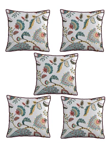 Image of Pure Cotton Quilted Cushion Cover 16x16 Inch | Anokhi Print Decorative Throw Pillow Cover | Soft Cotton Sofa Cushion Cover with Hidden Zipper | Living Room Bedroom Home Decor