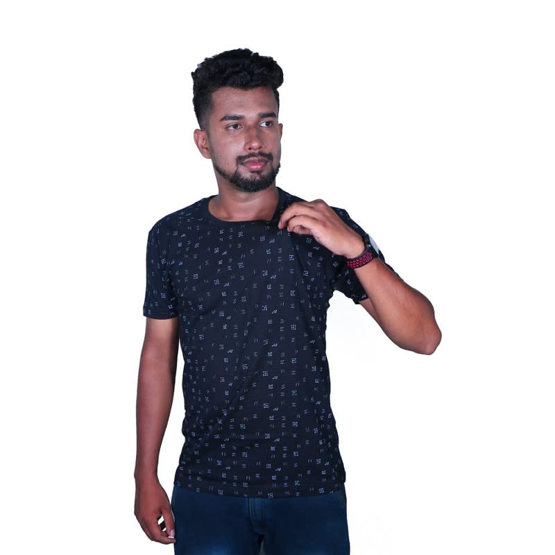 GenericNHA Tex Men's Box Design Round Neck Half Sleeve Cotton Blend T Shirt