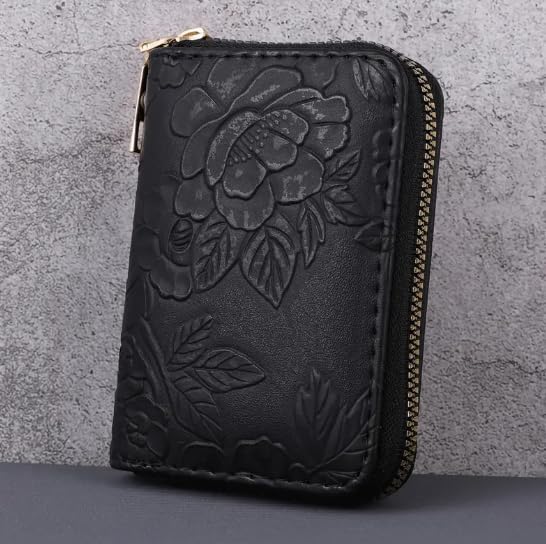 1pc Vintage Floral Embossed Women’s Wallet,Elegant Brown Zipper Coin Purse with Multiple Card Slots,Compact & Easy-to-Clean Design,Vintage Wallet,Sturdy Clasp Closure,Small Wallet (Black)2
