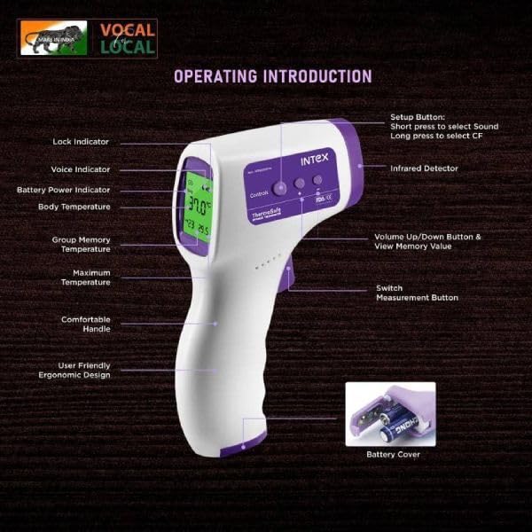 Image of Intex Thermosafe Non-contact FDA Approved Digital Infrared Thermometer Temperature Gun -32C to 42C(89.6-109.4℉) with LCD Display
