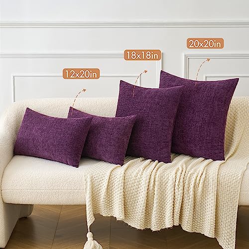 Image of MIULEE Pack of 2 Couch Throw Pillow Covers 20x20 Inch Soft Plum Purple Chenille Pillow Covers for Sofa Living Room Solid Dyed Pillow Cases