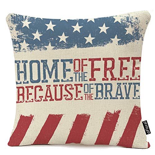 oFloral Throw Pillow Cover Blue Americana Patriotic Design Independence Day Celebration of 4Th July Red America Memorial Decorative Pillow Case Home Decor Square 18x18 Inches Pillowcase …