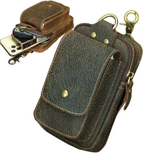 Leather Cell Phone Waist Pouch Hold 7 inch Smartphone Fanny Waist Bag for Travel Outdoor Universal Card Cases & Money Cigarette Cases, Lighter Organisers Storage Brown
