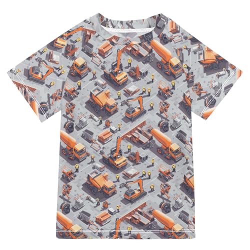 Matching Bathing Suits for Kids Short Sleeve Rash Guard Swimsuit 7T Construction Scene Dam Construction Crane Concrete Mixer Truck