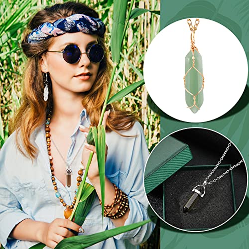 16 Pcs Healing Crystal Stone Necklaces Hexagonal Gemstone Pendant Necklace Full Wire Wrap Crystal Necklace Spiritual Crystal Jewelry Amethyst Necklace With Silver Gold Chains For Women Girls #TOP4