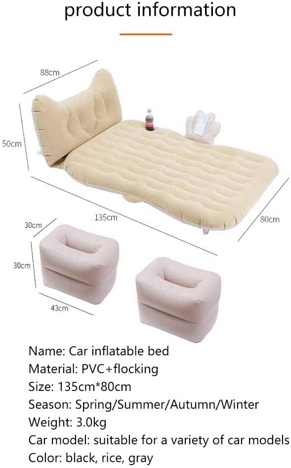 Inflatable Car Inflatable Cushion with Back Seat Pump Portable Travel Camping Vacation Inflatable Bed Sleeping Cushion Suitable for Compact SUV Truck Minivan (Rice)