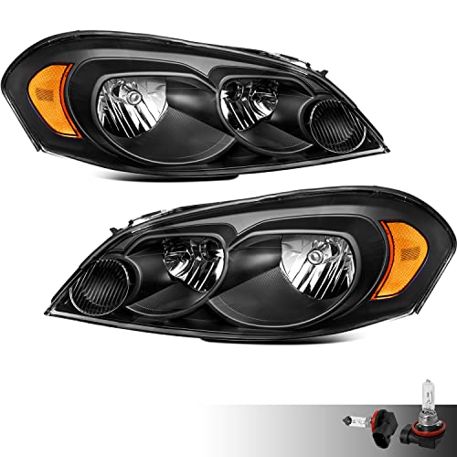 Bingbingmotor BRYGHT Headlight Assembly with Bulbs Included Compatible with 06-13 Chevrolet Impala / 14-16 Chevrolet Impala Limited / 06-07 Chevy Monte Carlo, Black Housing with Amber Reflector