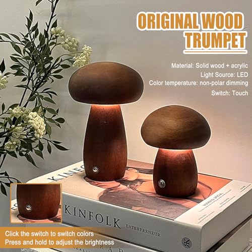 Wooden Mushroom Night Light, Cute Small Mushroom Desk Lamp, USB Rechargeable Mushroom Bedside Table Lamp - Image 4