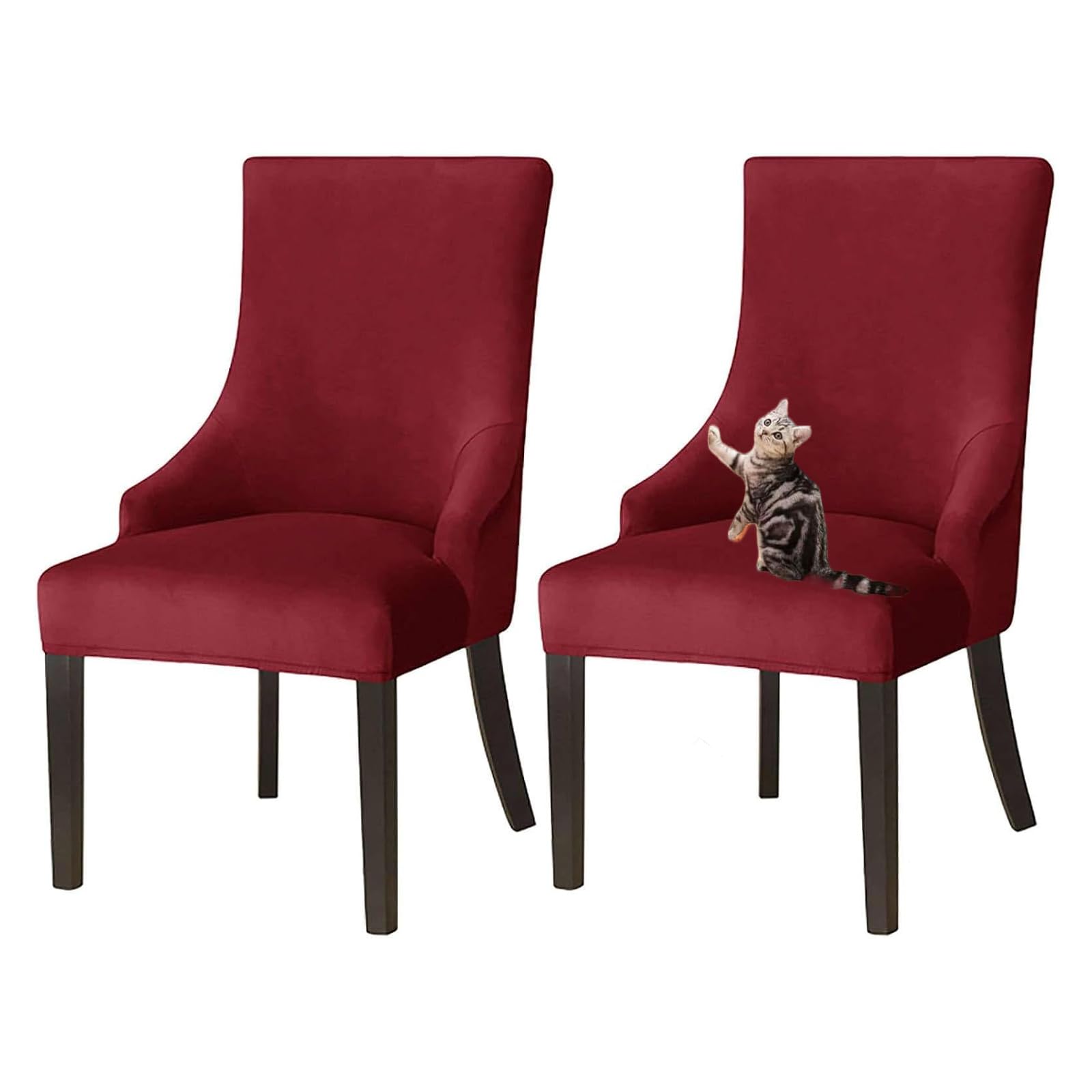 GUYIRT Velvet Wingback Dining Chair Covers, Stretch Wingback Side Chair Slipcover Washable Sloping Armchair Cover for Kitchen Banquet (burgundy,set of 2)