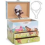 Jewelkeeper Horse Jewellery Storage Music Box & Little Girls Jewellery Set - 3 Horse Gifts for Girls, Musical Jewellery Box, Childrens Jewellery Box, Gifts for Kids